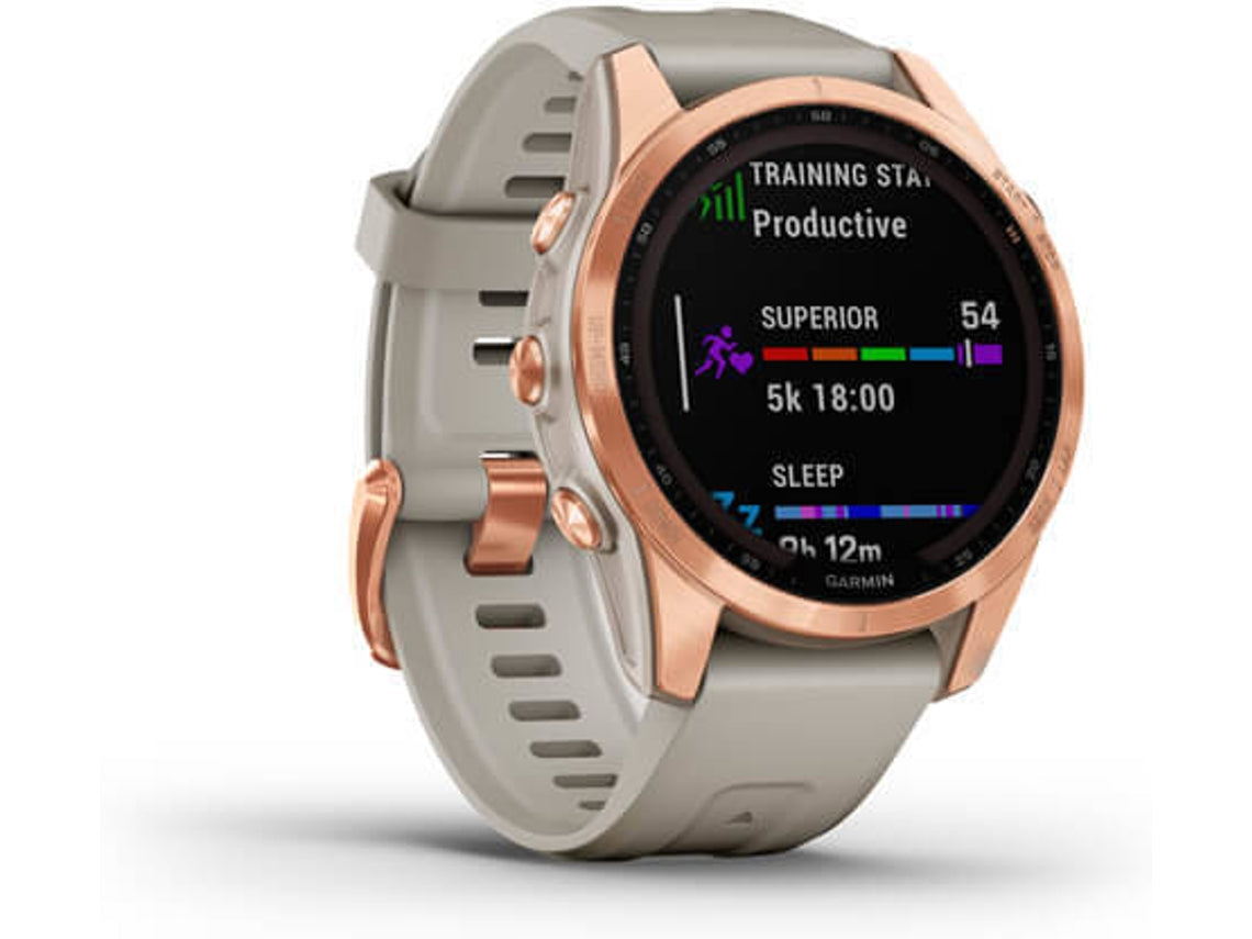 Reloj Deportivo GARMIN Fenix 7S Solar (Bluetooth - Hasta 14 días de autonomia con Energia Solar - Gris y Rosa)