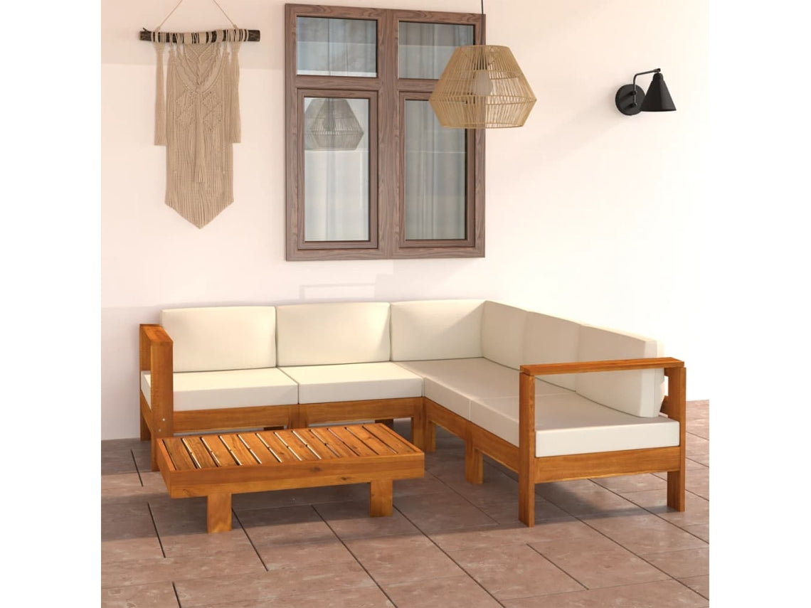 Conjunto 6 Muebles de jardĂn VIDAXL cojines blanco crema madera de acacia