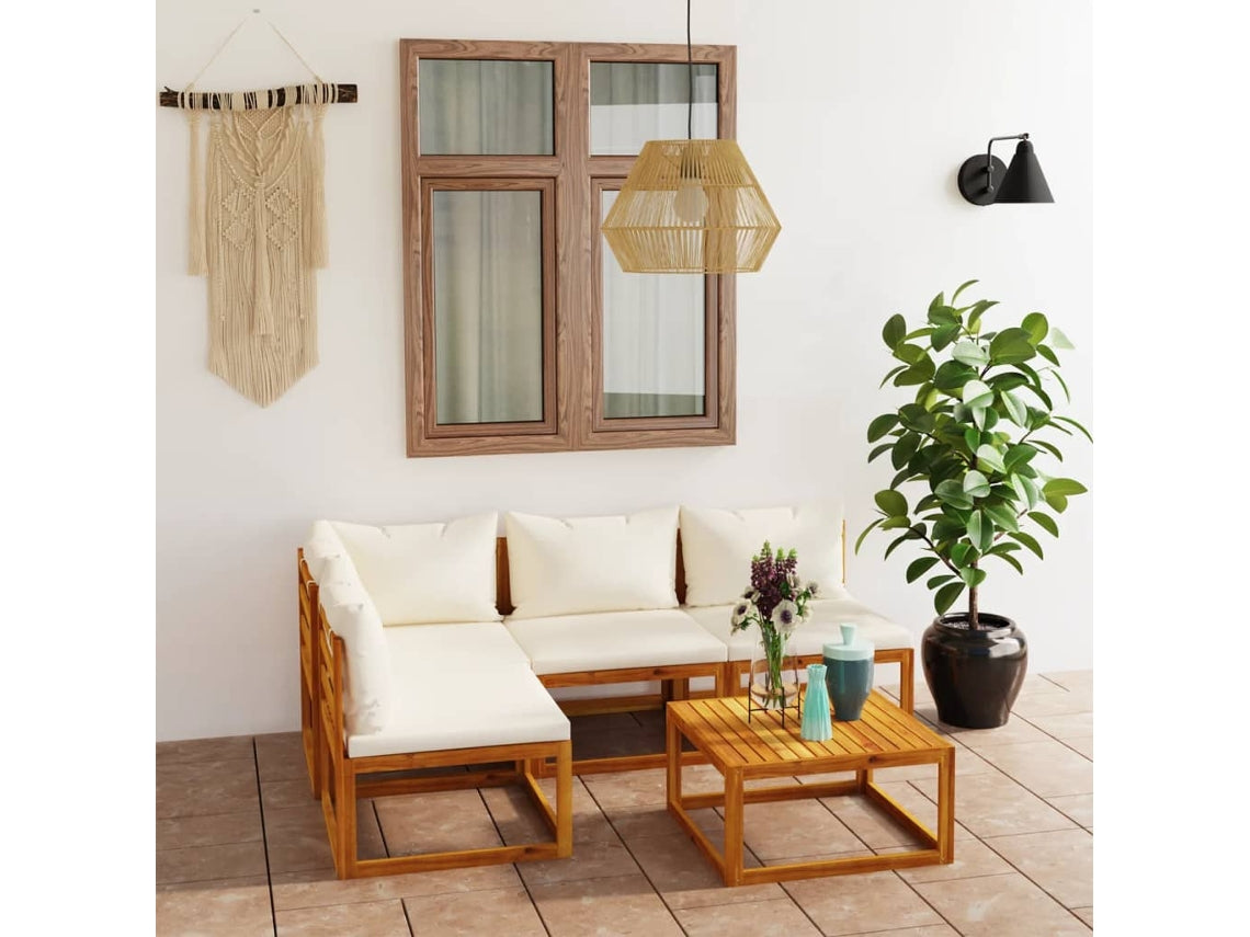 Conjunto 5 Muebles de jardín VIDAXL cojines crema madera maciza de acacia