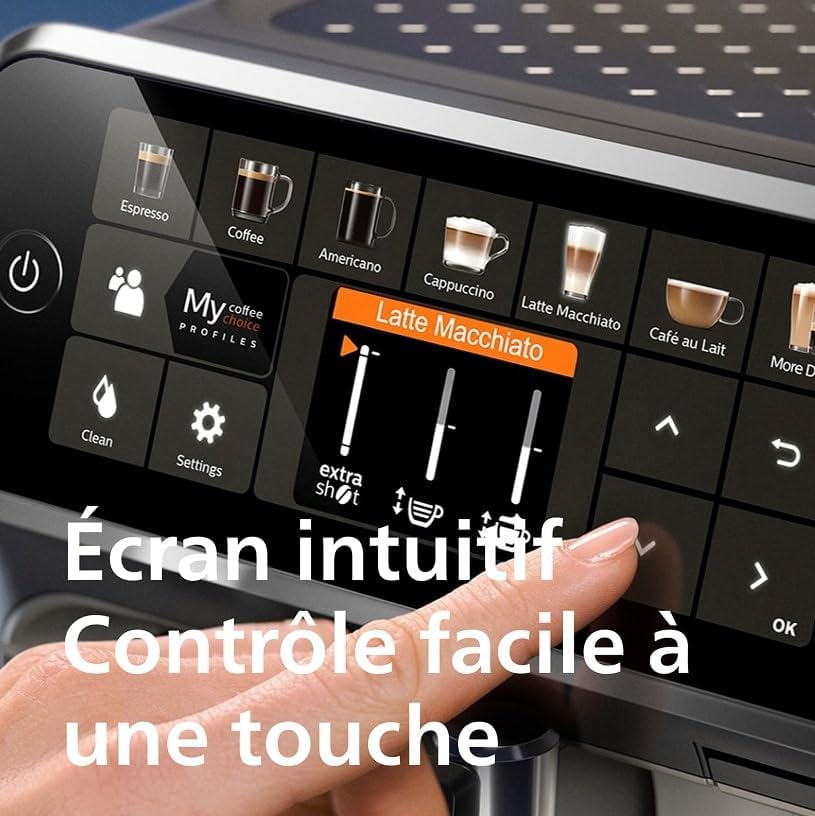 Philips Serie 5400 Cafetera Espresso - Café en Grano - Espumador de Leche LatteGo, 12 Especialidades de Café, Pantalla Intuitiva, 4 Perfiles de Usuario, Negro (EP5441/50)