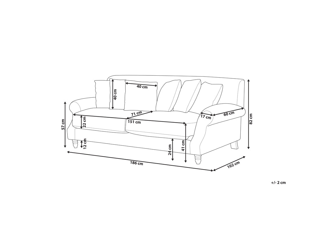 Sofá de 2 plazas BELIANI Eike de Terciopelo Blanco 186x102x82