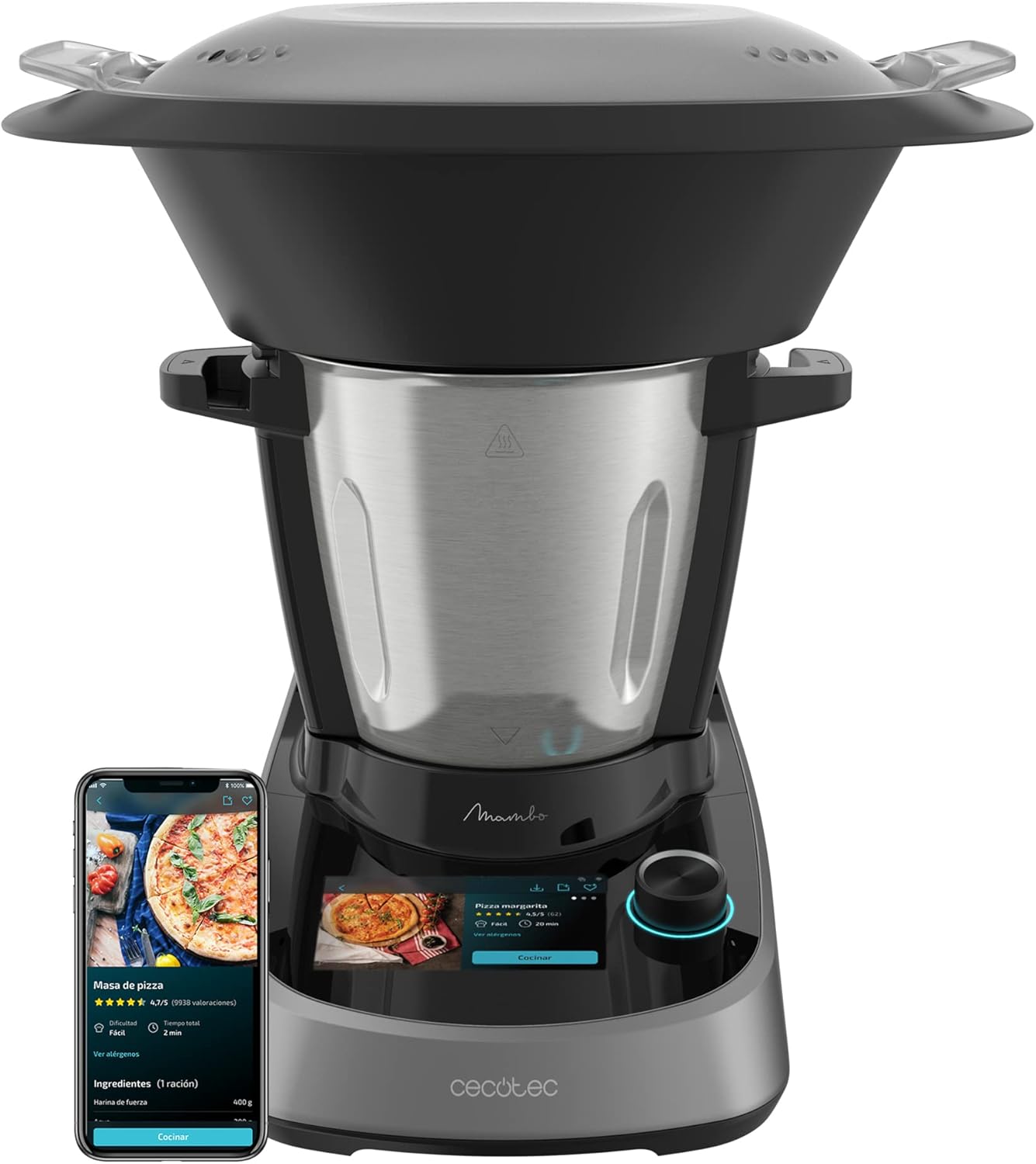 Robot de Cocina Multifunción Cecotec Mambo Touch. 1600 W, 37 Funciones, Pantalla Táctil TFT de 5" con Libro de Recetas Integrado, Capacidad de 3,3 Litros, Aplicación, Balanza y Jarra de Acero Inoxidable
