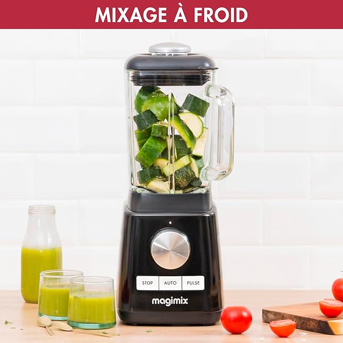 Magimix Blender Power Batidora Profesional 4 - Licuadora Eléctrica, Picadora, Batidora para Smoothies, Robot Picador Multifuncional - Vaso de vidrio - Negro