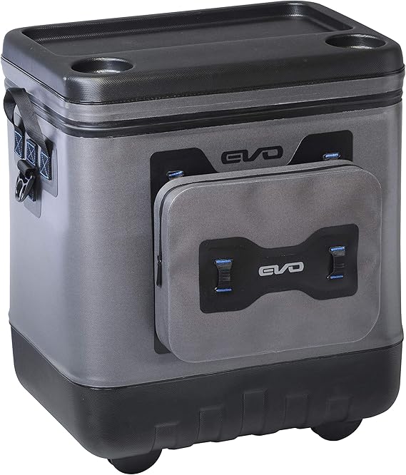 Nevera con ruedas Evolution Outdoor, aislada y a prueba de fugas, EVO Premium, con tapa moldeada en ABS, 8 presillas para accesorios y asa retráctil de 4 niveles