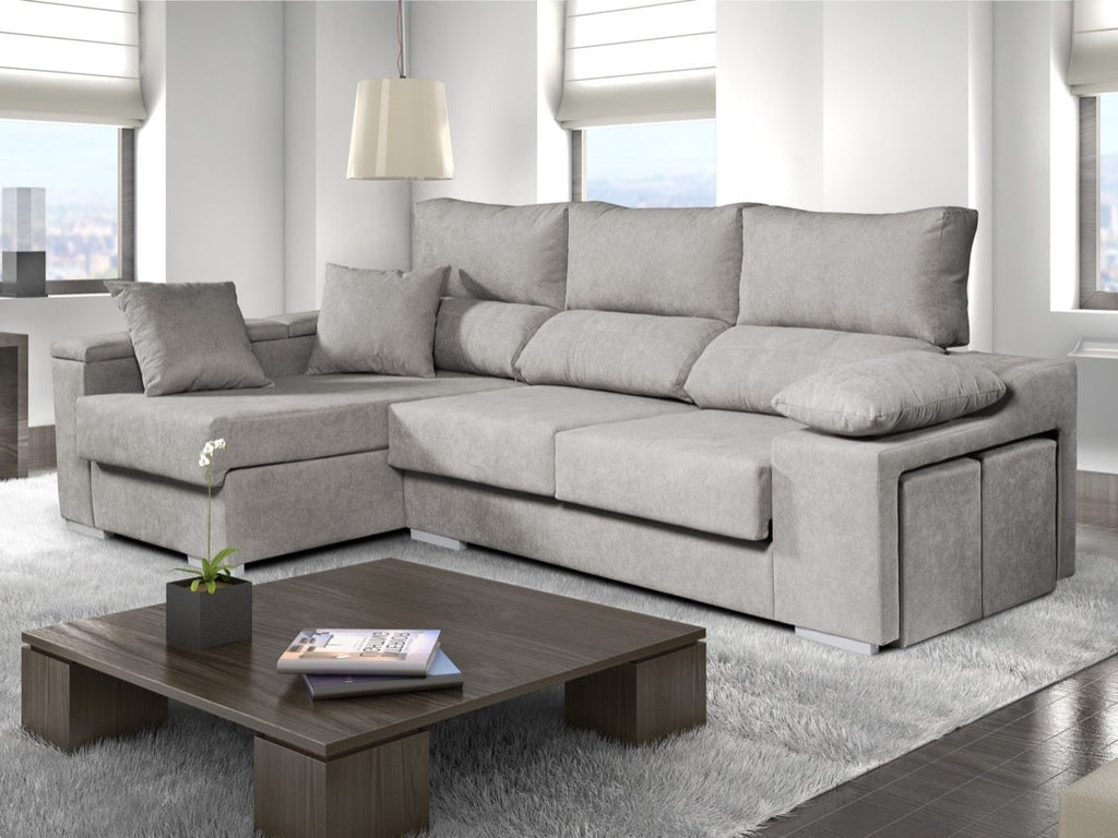 Chaiselongue Rubí de Tela Izquierda Color Gris 3 plazas 265x145x102