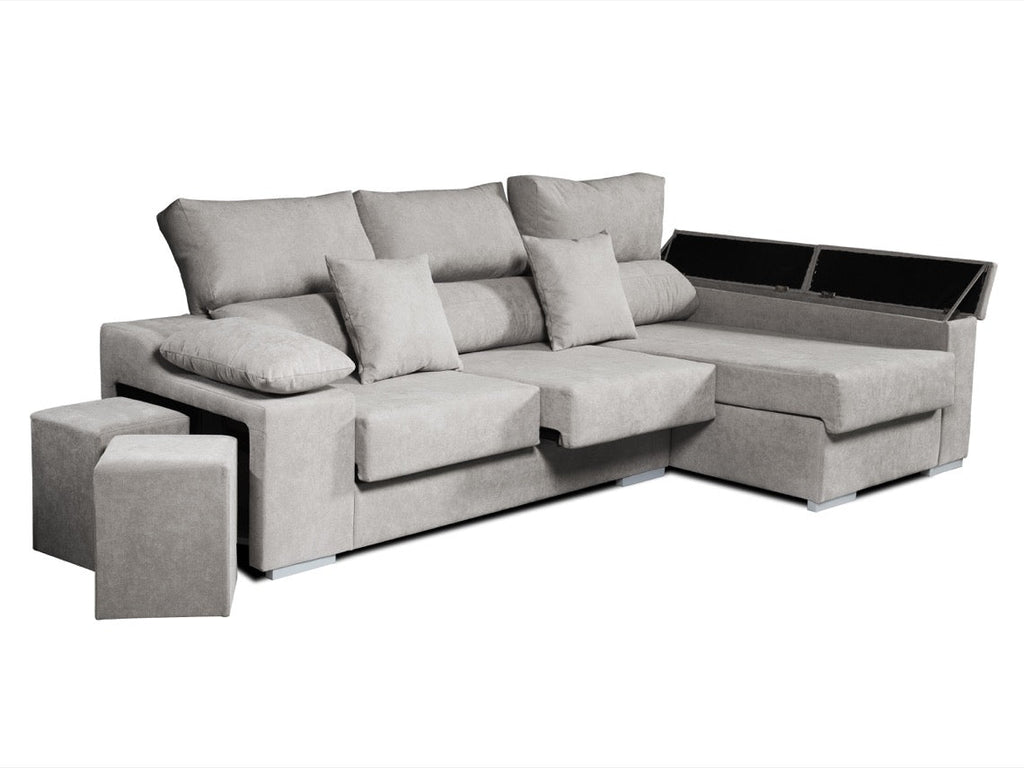 Chaiselongue Rubí de Tela Derecha Color Gris 3 plazas 265x145x102