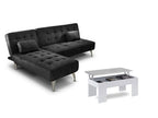 Sofa Cama Chaise Longue XS Negro Mesa de Centro Blanco