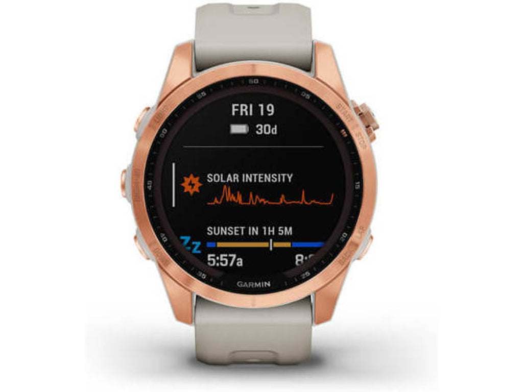 Reloj Deportivo GARMIN Fenix 7S Solar (Bluetooth - Hasta 14 días de autonomia con Energia Solar - Gris y Rosa)