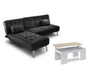 Sofa Cama Chaise Longue XS Negro Mesa de Centro Blanco