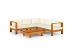 Conjunto 6 Muebles de jardín VIDAXL cojines blanco crema madera de acacia