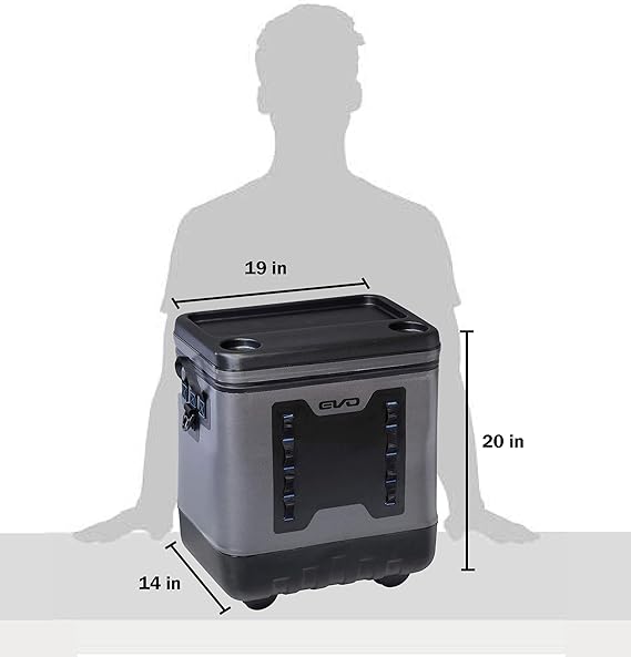 Nevera con ruedas Evolution Outdoor, aislada y a prueba de fugas, EVO Premium, con tapa moldeada en ABS, 8 presillas para accesorios y asa retráctil de 4 niveles