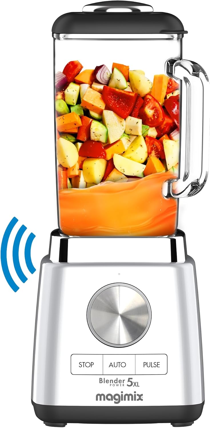 NUEVO Magimix Blender Power Batidora Profesional 5XL Connect - Batidora Eléctrica, Picadora, Batidora para Smoothies, Batidora para Sopas, Batidora Picadora Multifunción - Jarra de vidrio - Cromo