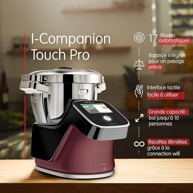 Moulinex, I-Companion Touch Pro, Robot de cocina, 18 funciones, Conectado, Balanza integrada, Capacidad XL para 10 personas, Negro, Fabricado en Francia, HF93E610