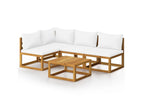 Conjunto 5 Muebles de jardín VIDAXL cojines crema madera maciza de acacia