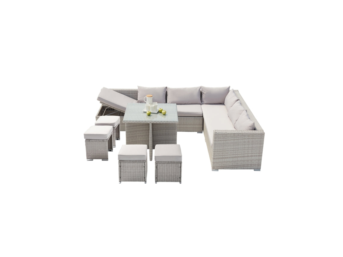 Conjunto de muebles de jardín de resina gris de 10 plazas SAMOA 220x63 cm CONCEPT U