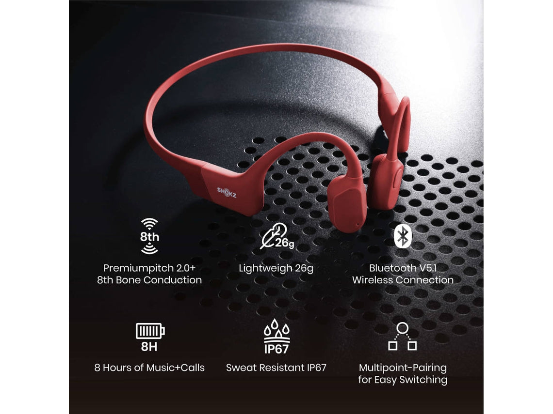 Auriculares Bluetooth Multipoint SHOKZ Openrun (Open Ear - Micrófono - Rojo)