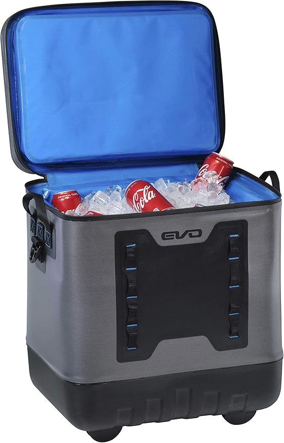 Nevera con ruedas Evolution Outdoor, aislada y a prueba de fugas, EVO Premium, con tapa moldeada en ABS, 8 presillas para accesorios y asa retráctil de 4 niveles