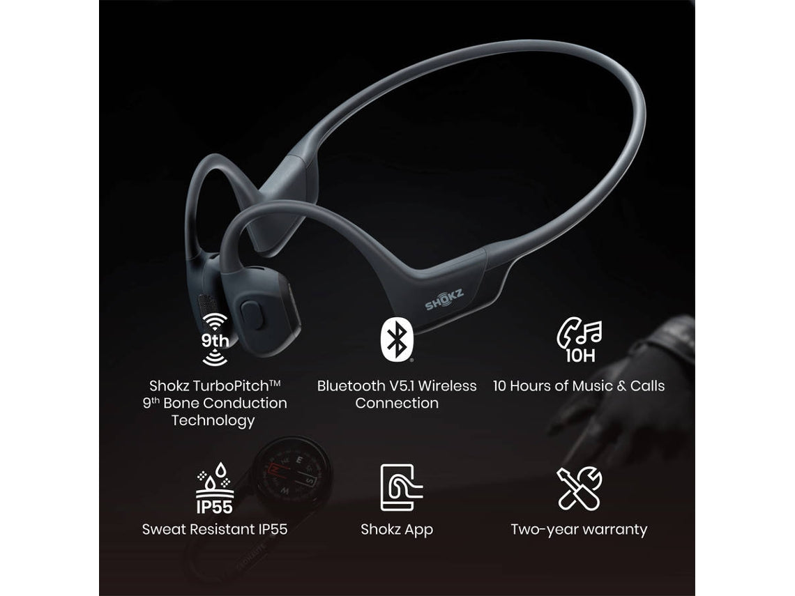 Auriculares Bluetooth Multipoint SHOKZ Openrun Pro (Open Ear - Micrófono - Negro)