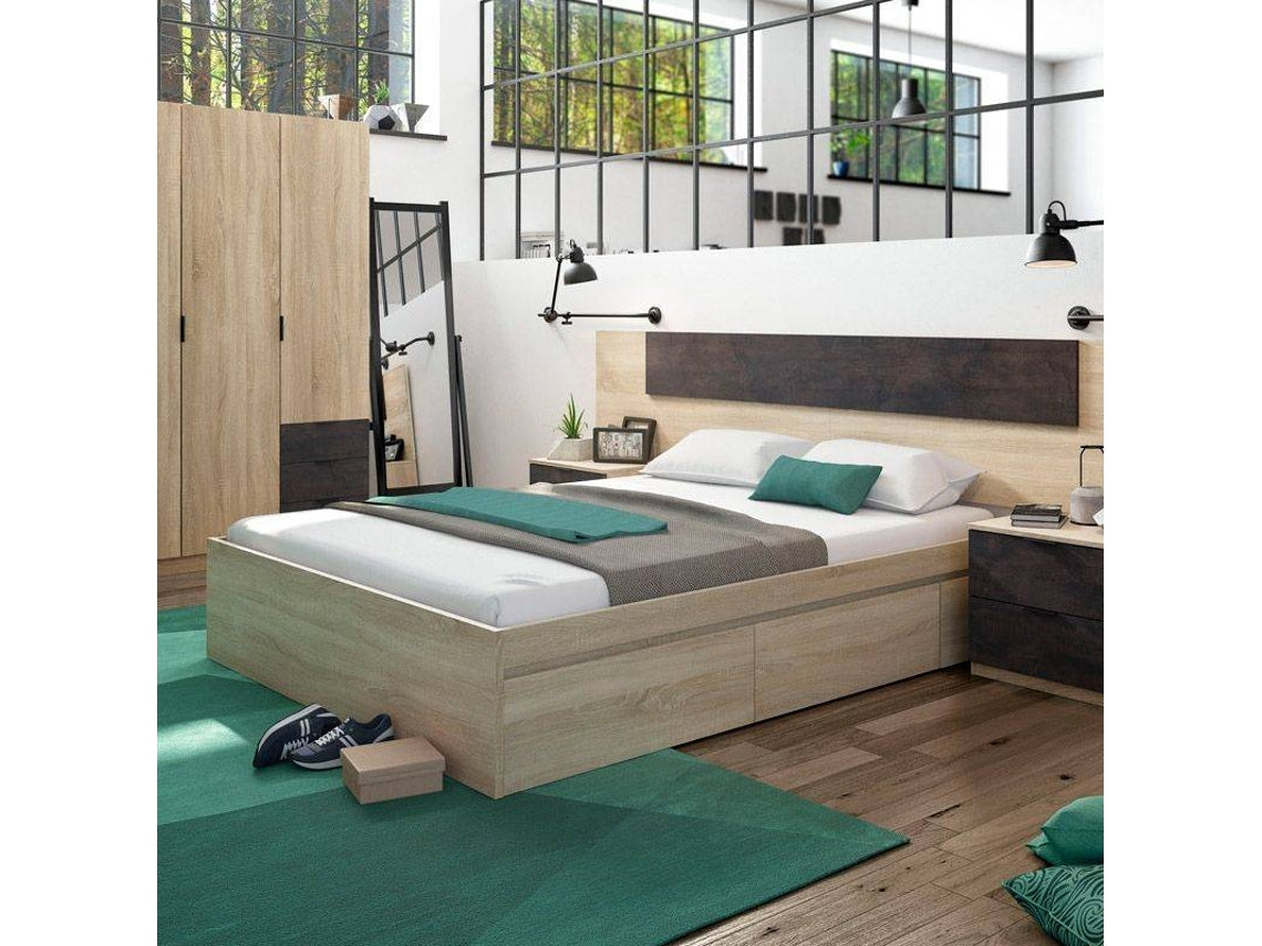 HABITDESIGN Cama doble de óxido con 4 cajones (210 cm x 55 cm x 10,1 cm)