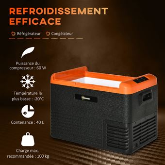 Outsunny Nevera eléctrica portátil de 40L, refrigerador congelador con asas – dim. 58,7L x 36,5A x 43,8H cm, color naranja y negro