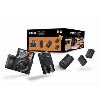 Cámara híbrida Sony A6400 Negra + Objetivo E PZ 16-50 mm f/3.5-5.6 OSS + Objetivo E 55-210 mm f/4.5-6.3 OSS + cargador externo + segunda batería