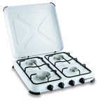 Cocina de gas portátil de 4 fuegos 4650W Blanco lacado con tapa KEMPER