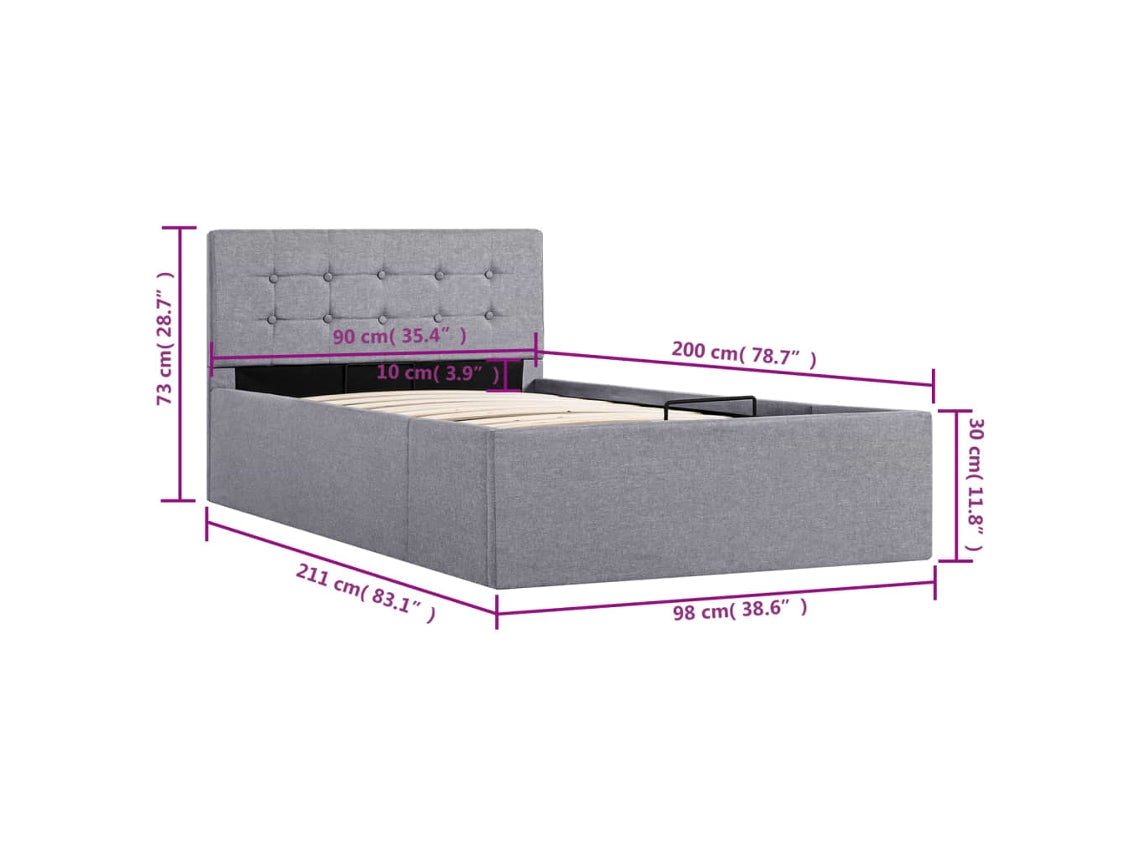 vidaXL Cama con almacenaje hidráulica 90x200 cm tela gris claro