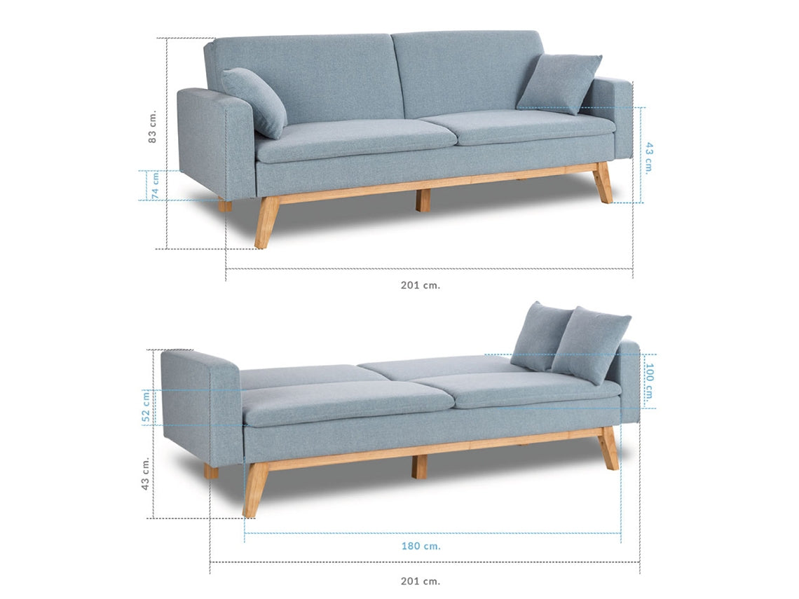 Sofá Cama Nalui Reine 3 Plazas Azul Celeste