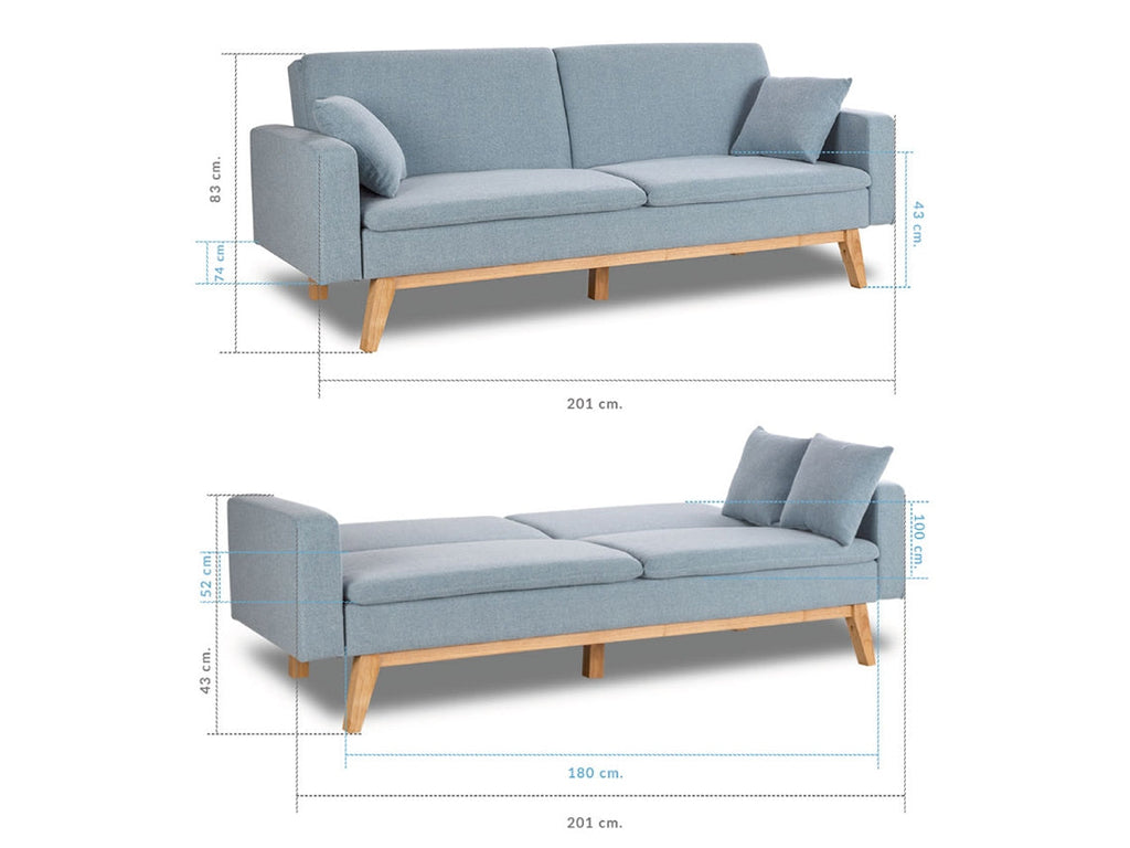 Sofá Cama Nalui Reine 3 Plazas Azul Celeste