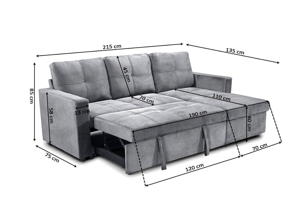 Sofa Cama Chaise Longue Pau 215cm Negro (215 x 85 x 135 cm)