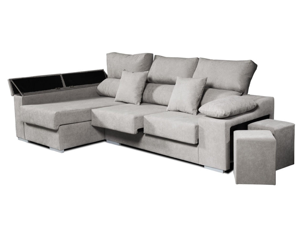 Chaiselongue Rubí de Tela Izquierda Color Gris 3 plazas 265x145x102