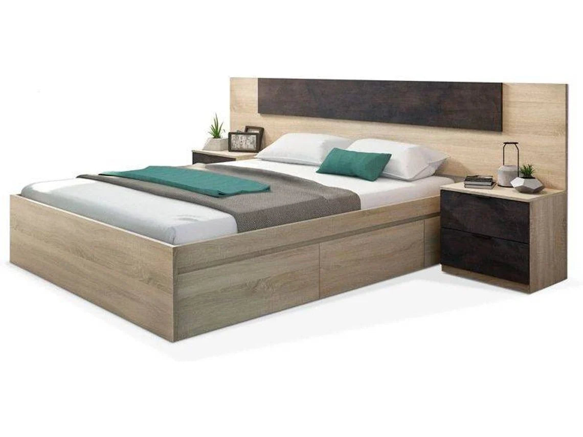 HABITDESIGN Cama doble de óxido con 4 cajones (210 cm x 55 cm x 10,1 cm)