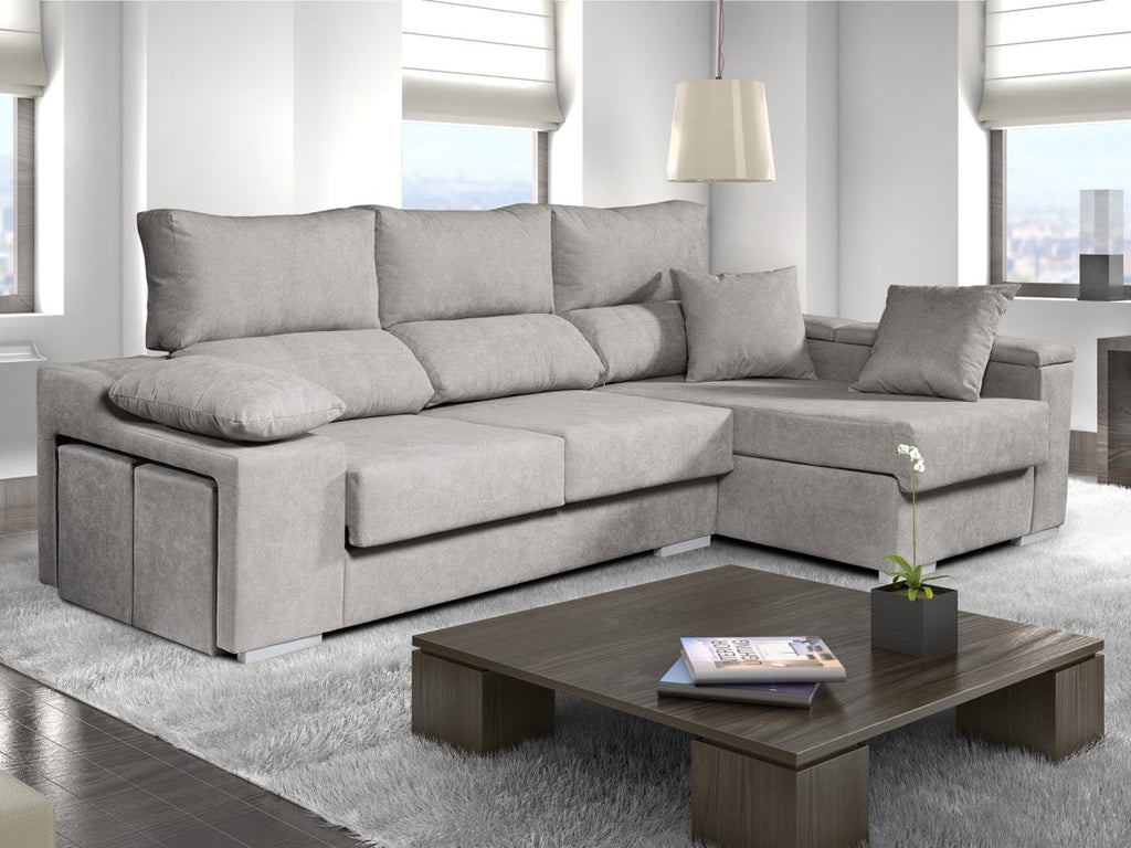 Chaiselongue Rubí de Tela Derecha Color Gris 3 plazas 265x145x102