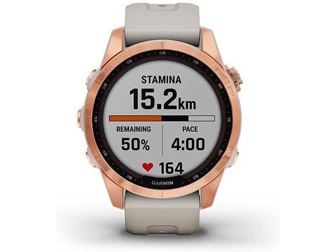 Reloj Deportivo GARMIN Fenix 7S Solar (Bluetooth - Hasta 14 días de autonomia con Energia Solar - Gris y Rosa)